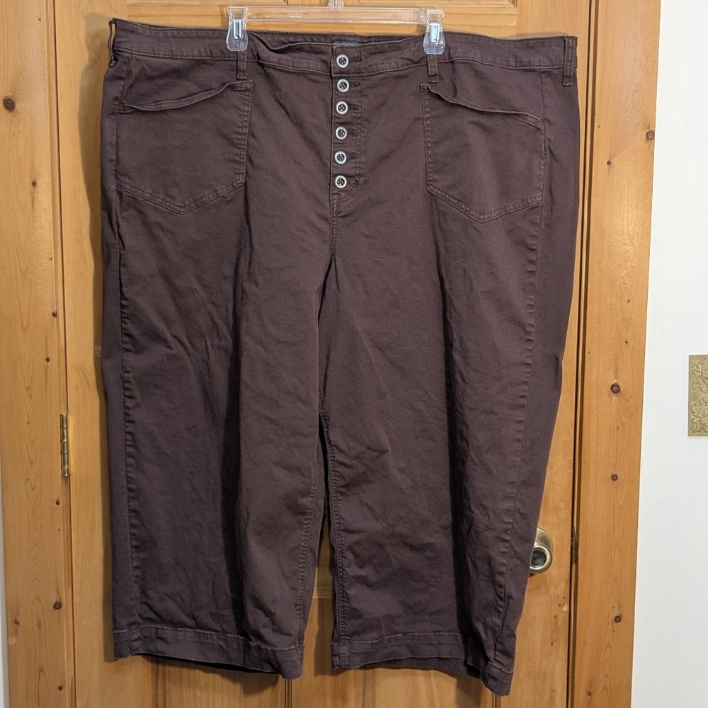 Torrid Burgundy Pants Sz 30 Crop Wide Leg Stretch Twill High Rise Patch Pocket